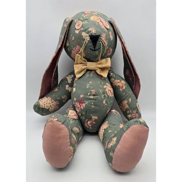 Stuffed Lop Eared Floral Rabbit ~ Cottage Core Bunny Handmade Vintage - Picture 2 of 11